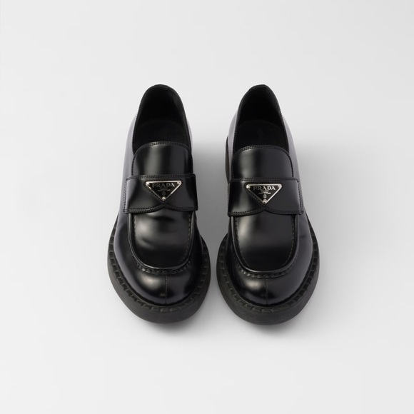 Prada Chocolate Brushed Leather Loafers in Black - Picture 3 of 14